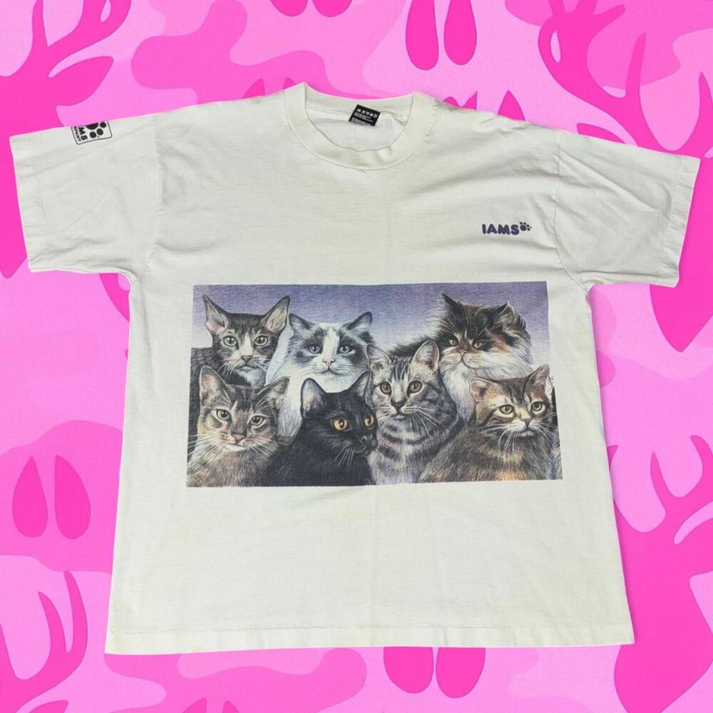Vintage 1994 IAMS Cat T-Shirt XL Single Stitch 90s Fruit of the Loom USA Made Te